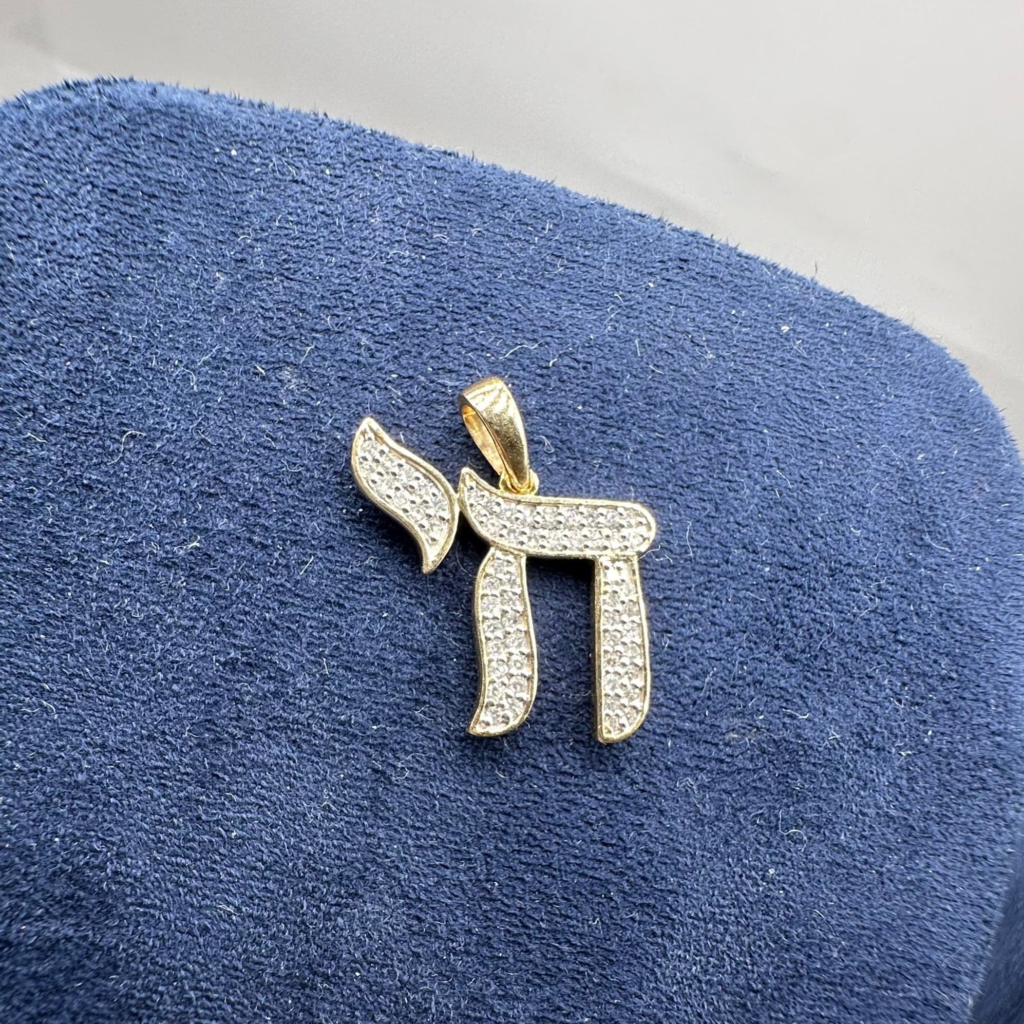 14K Yellow Gold 0.30 CT Diamond Chai Pendant