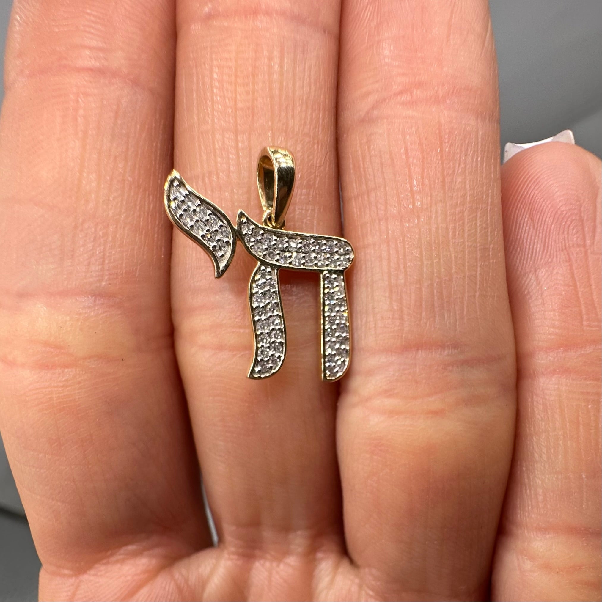 14K Yellow Gold 0.30 CT Diamond Chai Pendant