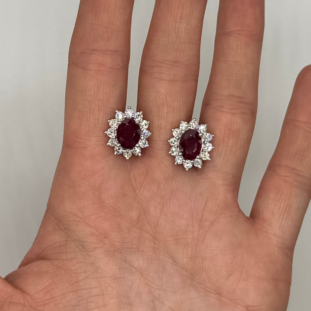 14K White Gold 4.32 Ct Ruby & 2.01 Ct Diamond Earrings