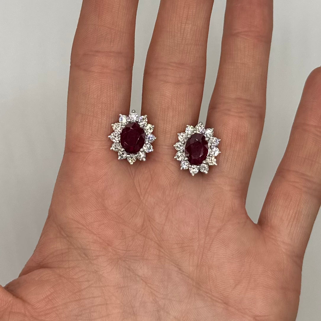 14K White Gold 4.32 Ct Ruby & 2.01 Ct Diamond Earrings