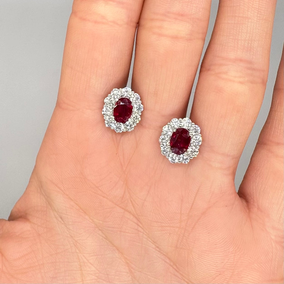 14K White Gold 2.01 Ct Ruby & 2.00 Ct Diamond Halo Earrings