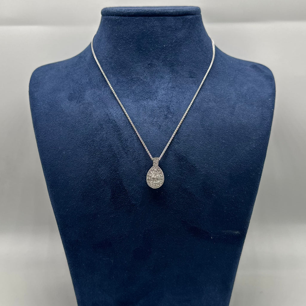 14K White Gold Pear & Round Diamond Pendant Necklace – 1.35CT GJJJ