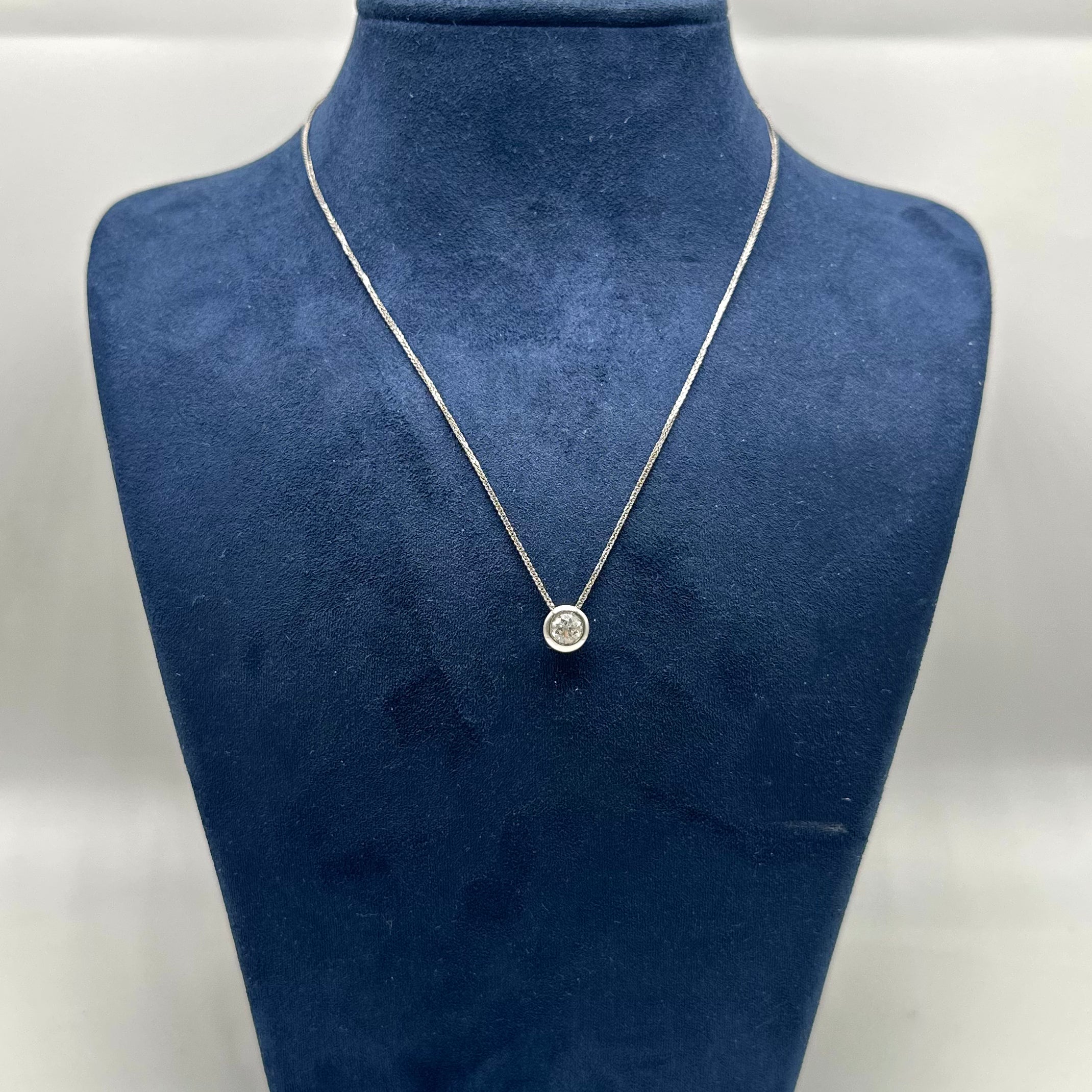 14K White Gold Bezel-Set Round Diamond Pendant Necklace – 0.66 CT DP009 STJ