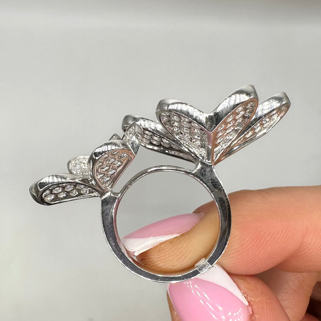 18K White Gold Diamond Flower Ring – 3.26CT Diamonds DR127 GZGJ