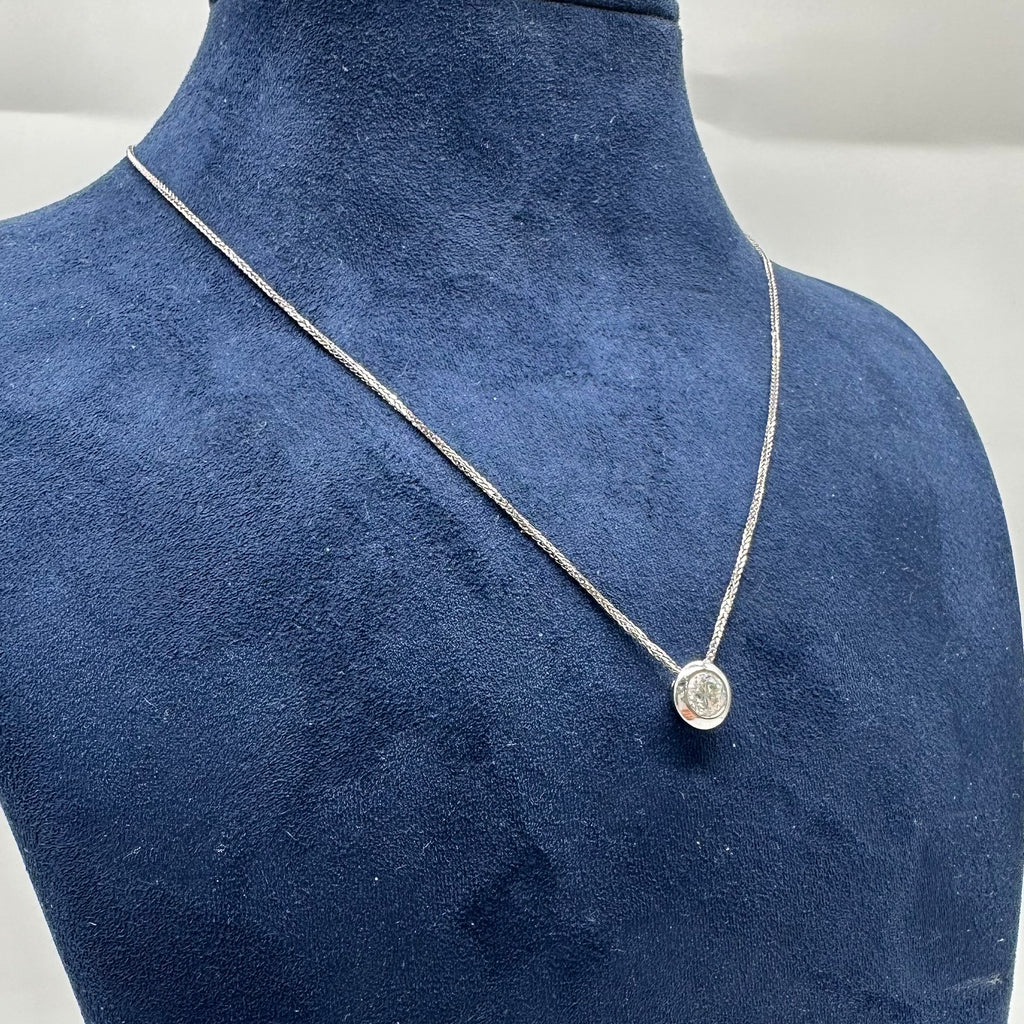 14K White Gold Bezel-Set Round Diamond Pendant Necklace – 0.66 CT DP009 STJ