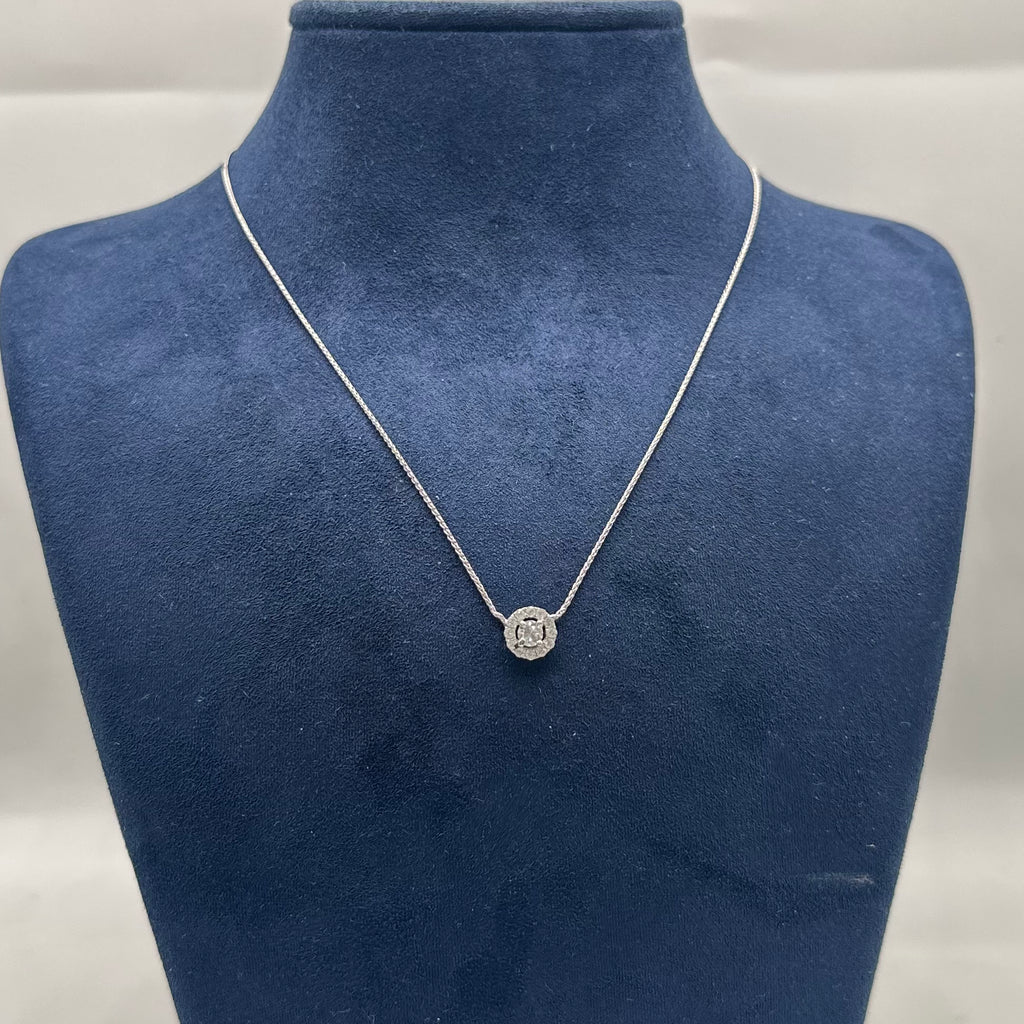 14K White Gold Round Diamond Halo Pendant Necklace – 0.45CT ZTJ