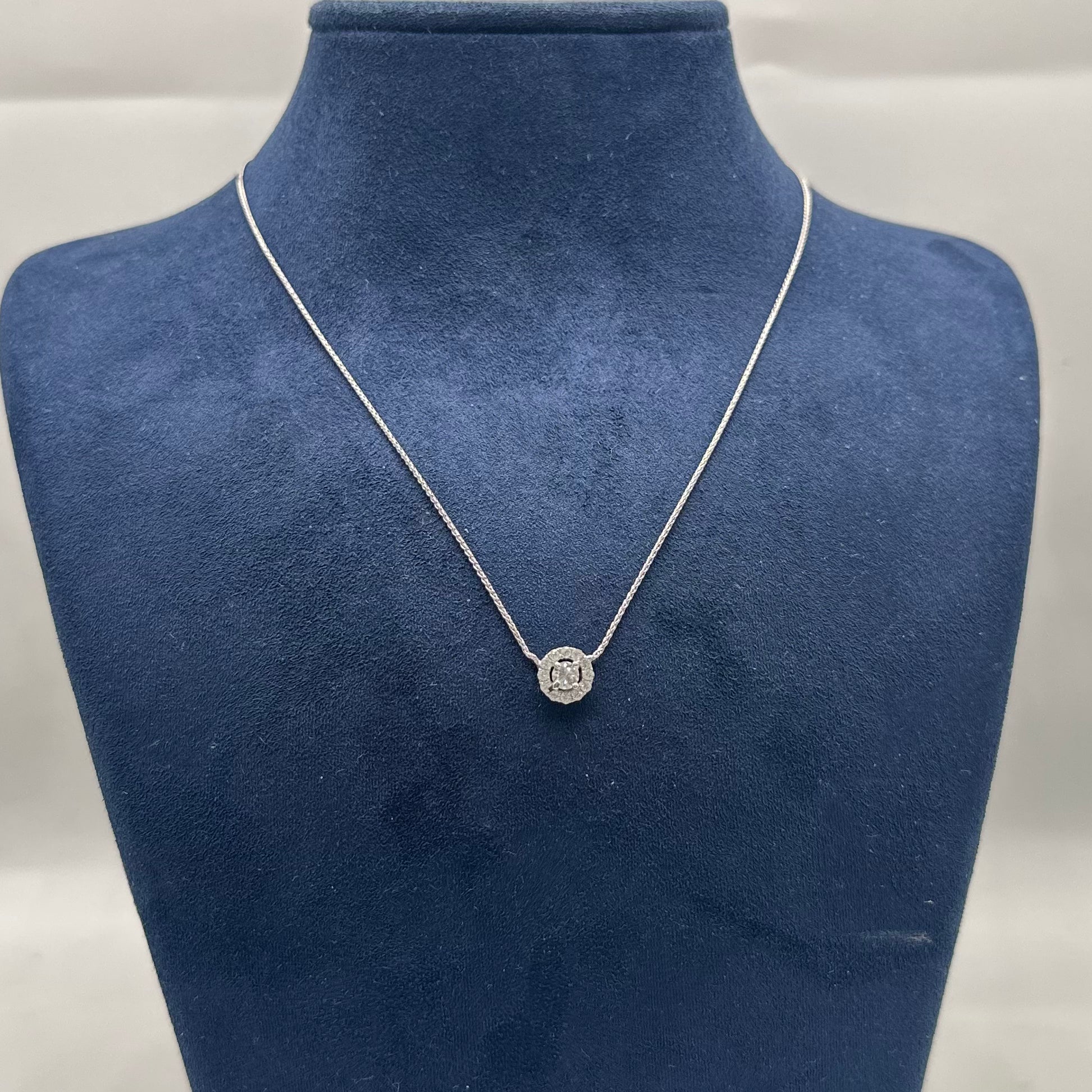 14K White Gold Round Diamond Halo Pendant Necklace – 0.45CT ZTJ