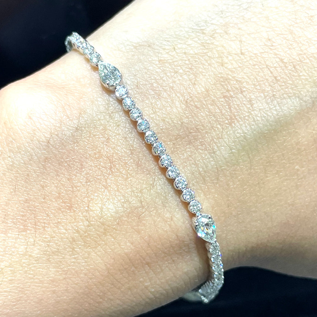 14K White Gold Pear & Round Diamond Tennis Bracelet – 2.75CT G/VS2 | DB0055