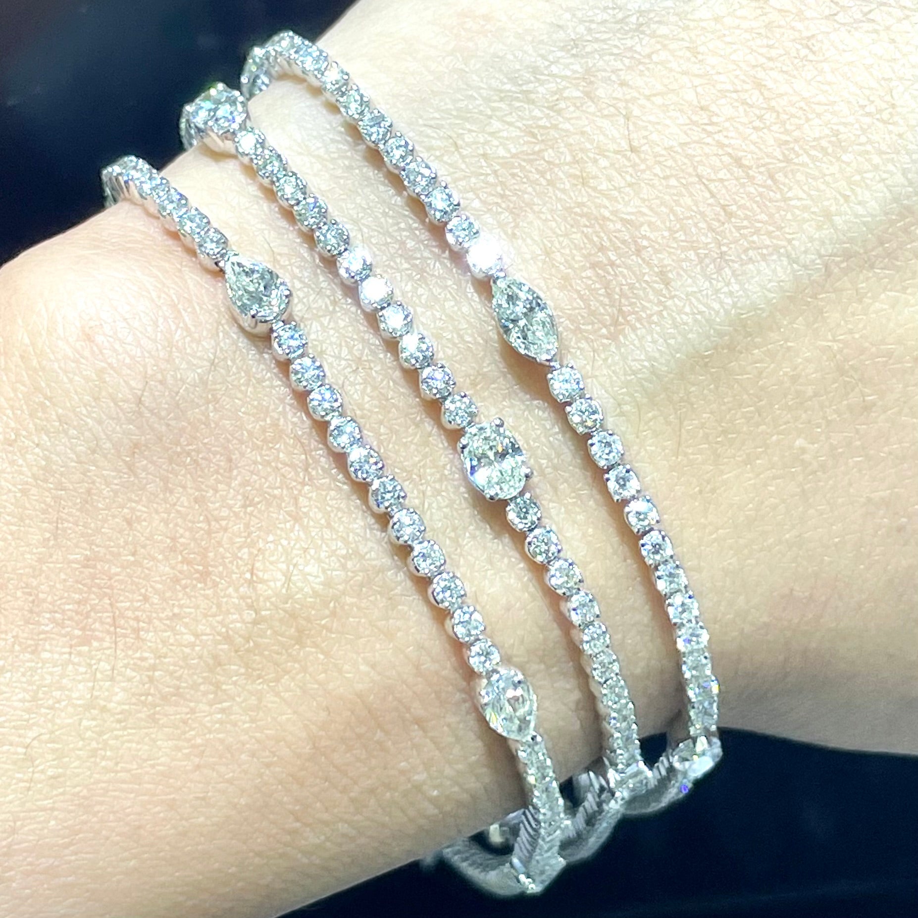 14K White Gold Pear & Round Diamond Tennis Bracelet – 2.75CT G/VS2 | DB0055