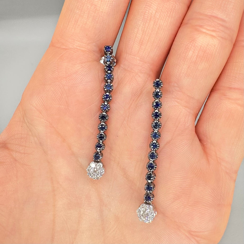 18K White Gold 1.20 Ct Sapphire & 0.65 Ct Diamond Drop Earrings
