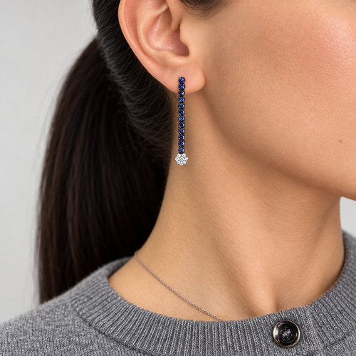 18K White Gold 1.20 Ct Sapphire & 0.65 Ct Diamond Drop Earrings