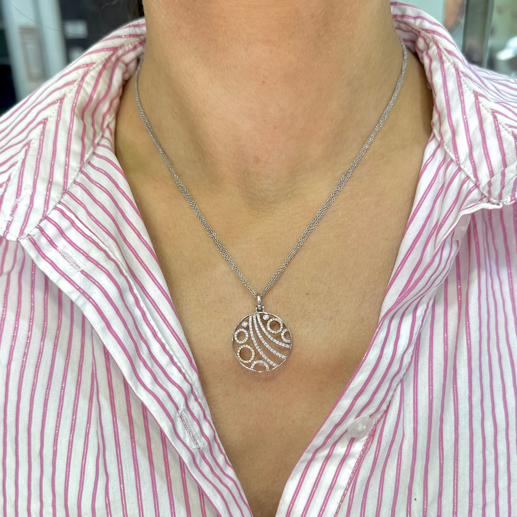 18K White Gold & Rose Gold Diamond Pendant Necklace | 0.57 CT | Triple-Strand 17-Inch Chain IJJJ