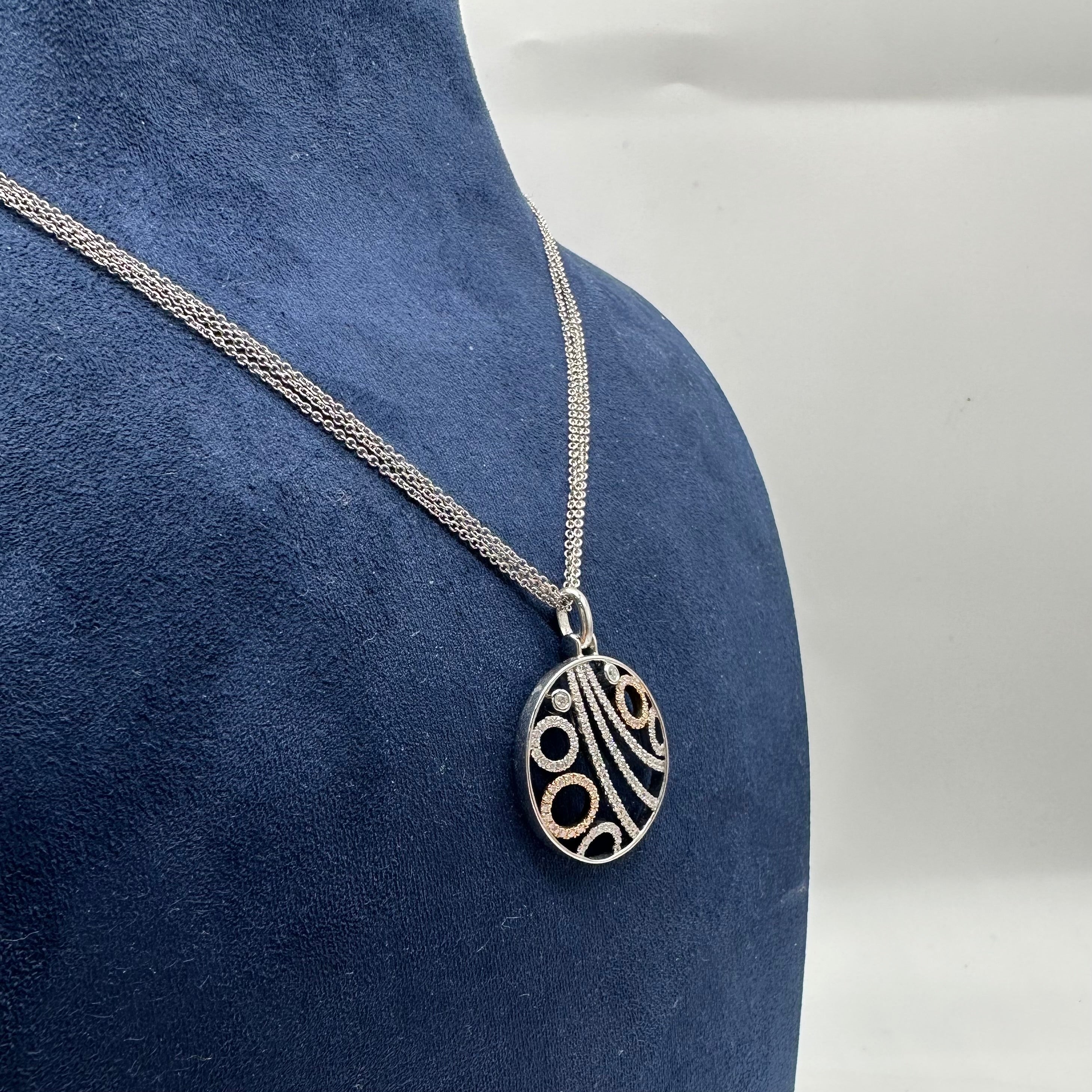 18K White Gold & Rose Gold Diamond Pendant Necklace | 0.57 CT | Triple-Strand 17-Inch Chain IJJJ