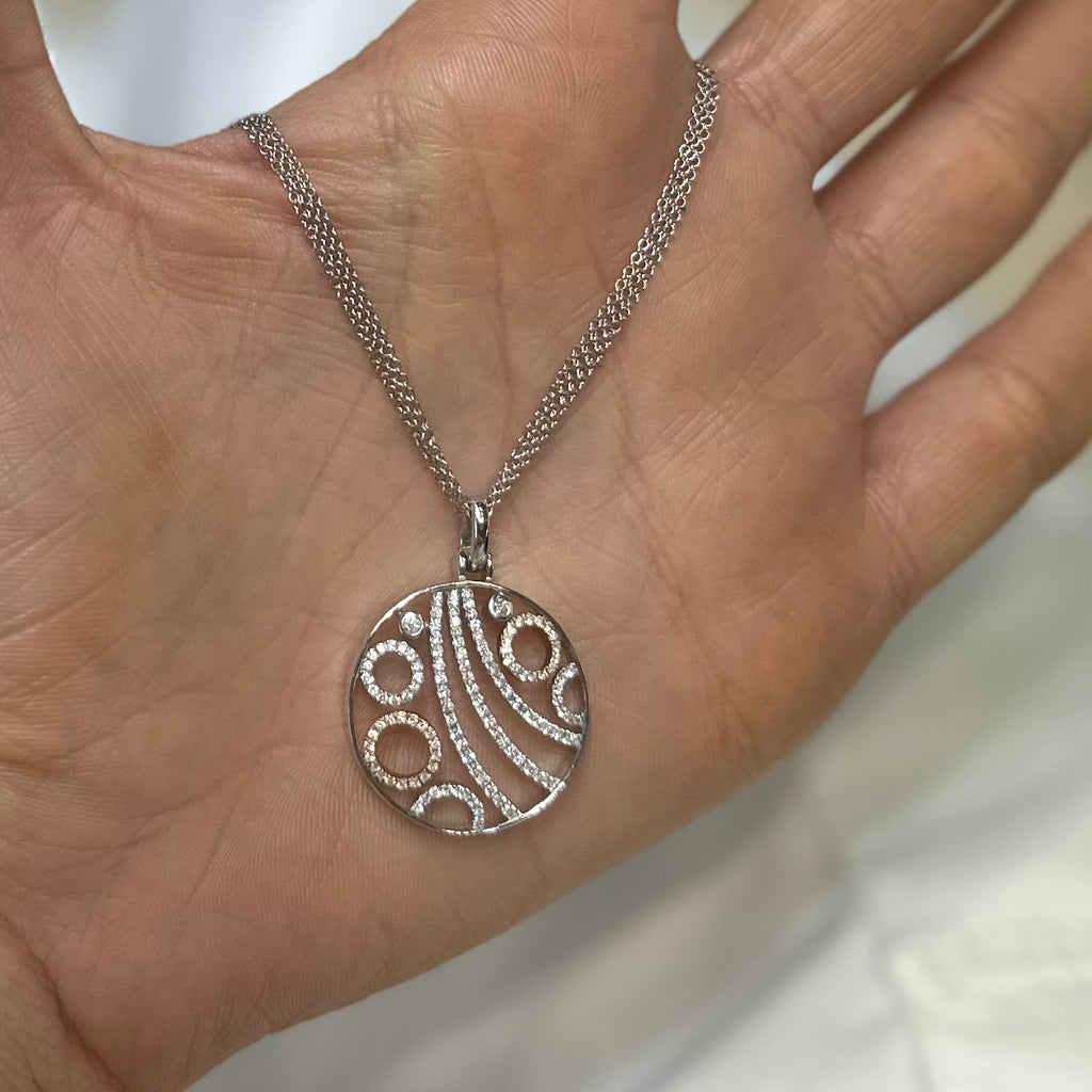 18K White Gold & Rose Gold Diamond Pendant Necklace | 0.57 CT | Triple-Strand 17-Inch Chain IJJJ