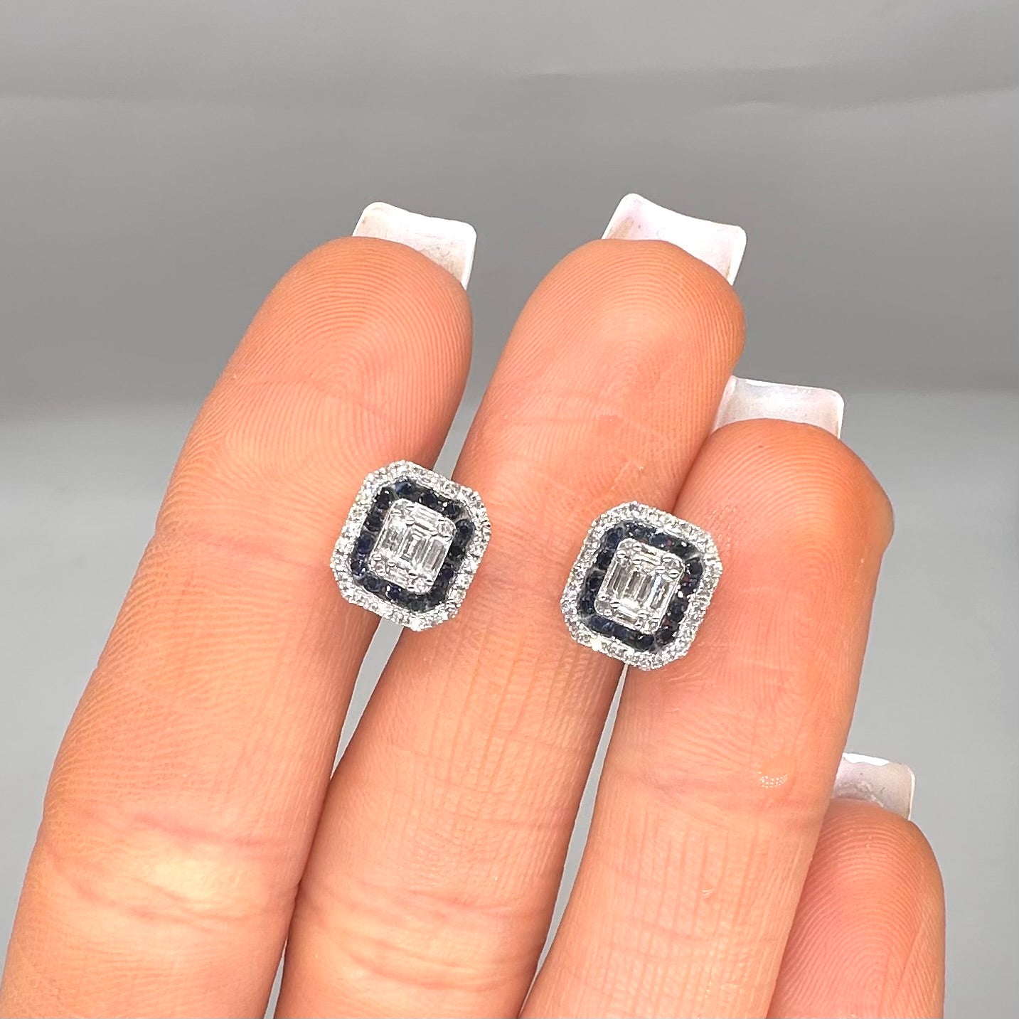 14K White Gold Diamond & Sapphire Earrings SDER037 AZJ