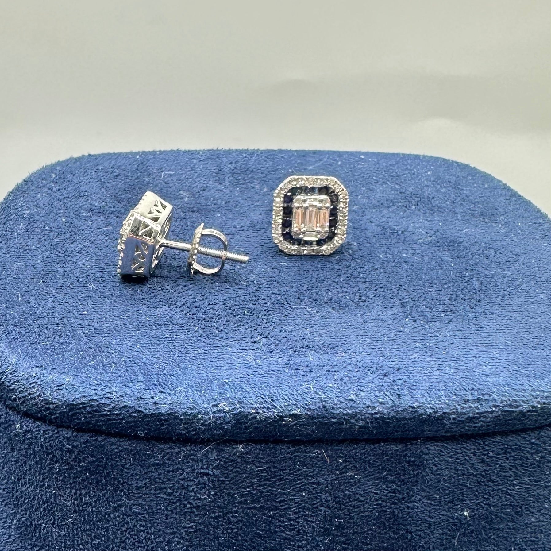 14K White Gold Diamond & Sapphire Earrings SDER037 AZJ