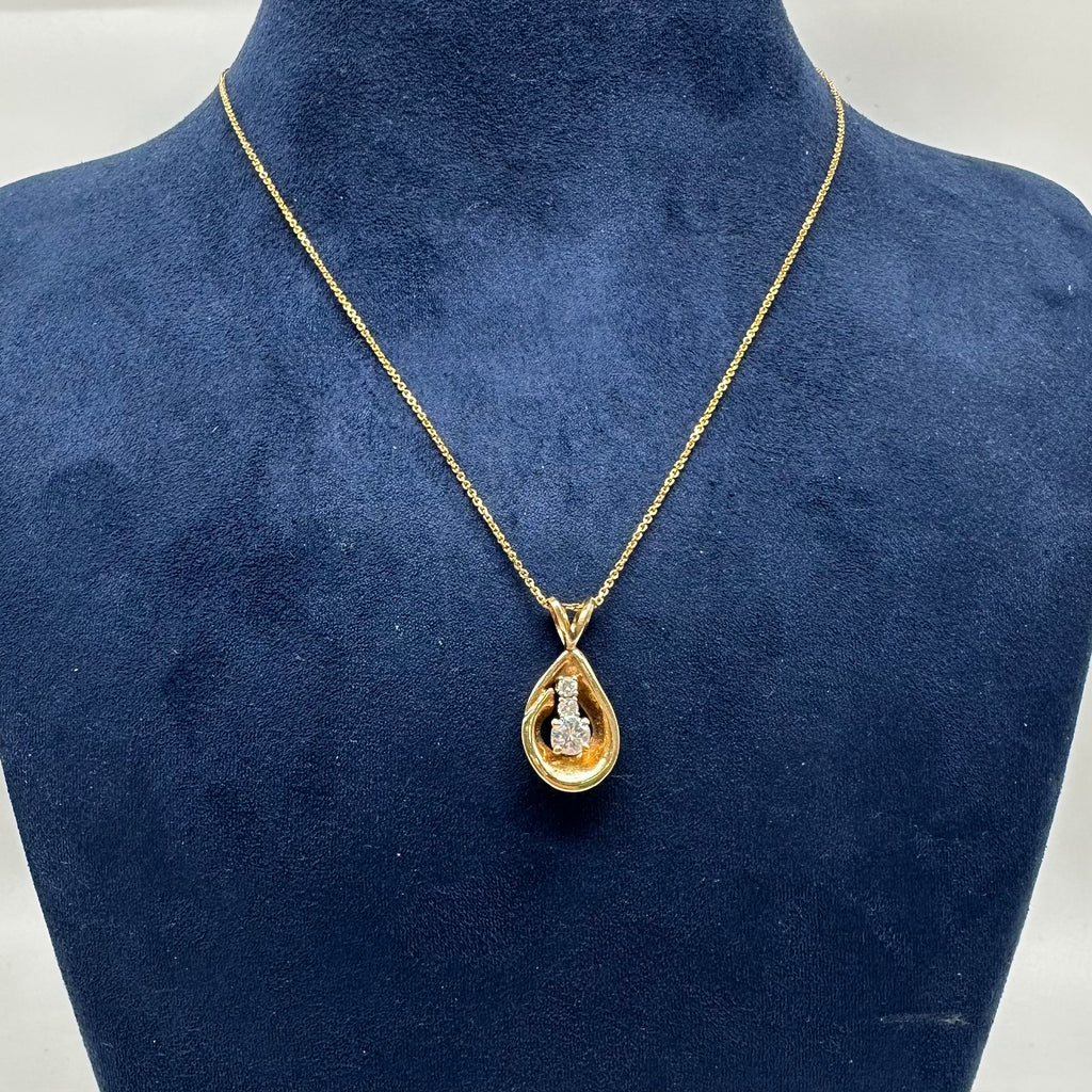14K Yellow Gold Round Diamond Pendant Necklace – 0.40 CT TJJ