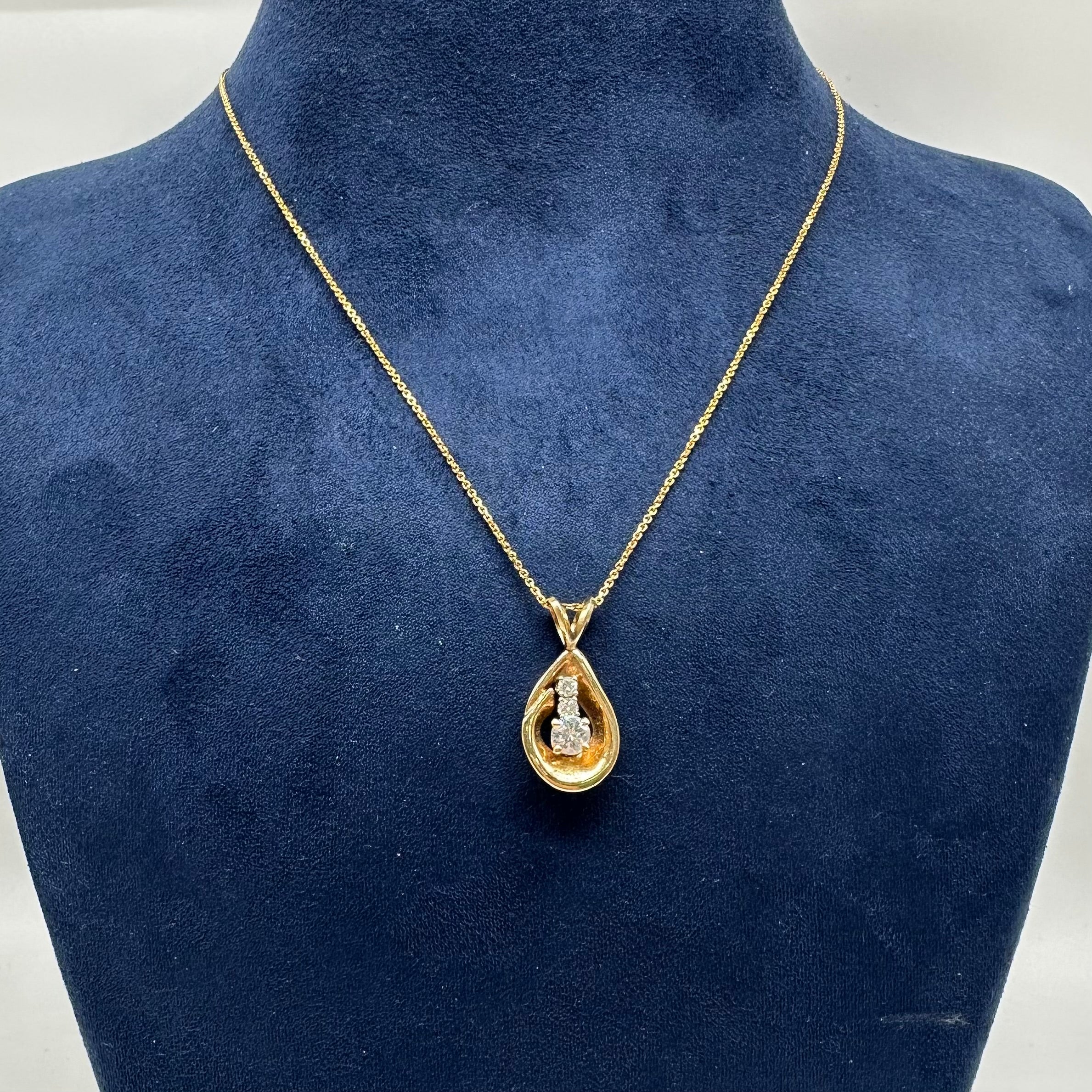 14K Yellow Gold Round Diamond Pendant Necklace – 0.40 CT TJJ