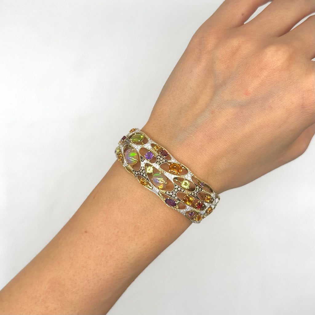 14K Yellow Gold Multi-Gemstone Open Cuff Bracelet  DC-BNG11682-12