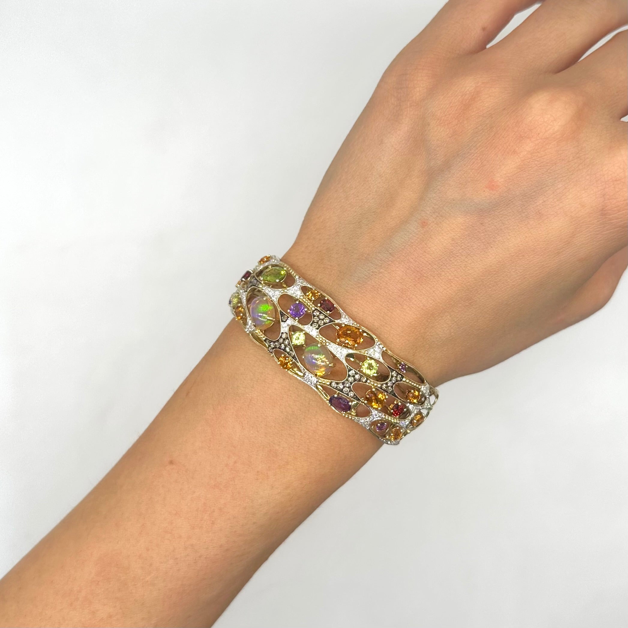 14K Yellow Gold Multi-Gemstone Open Cuff Bracelet  DC-BNG11682-12