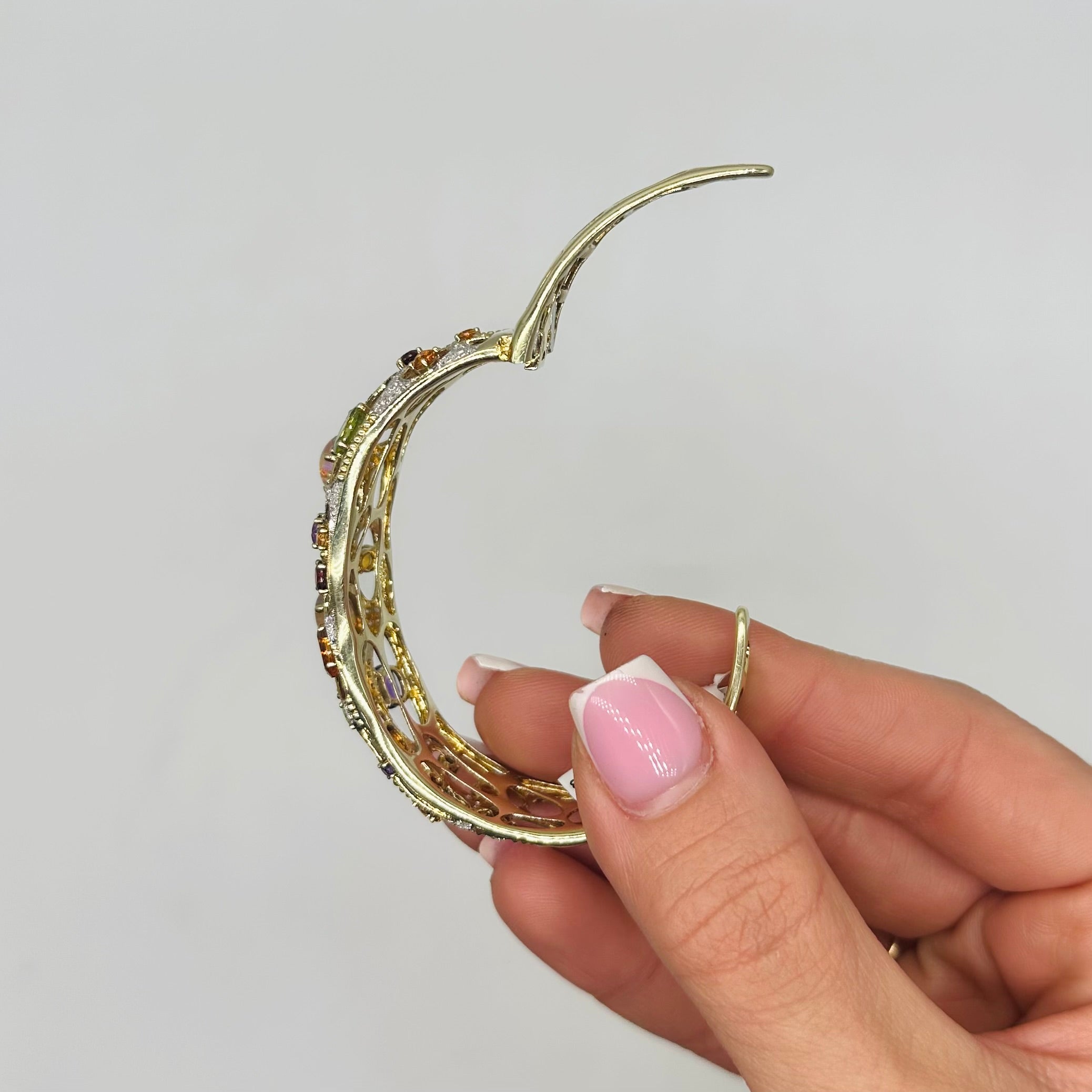 14K Yellow Gold Multi-Gemstone Open Cuff Bracelet  DC-BNG11682-12