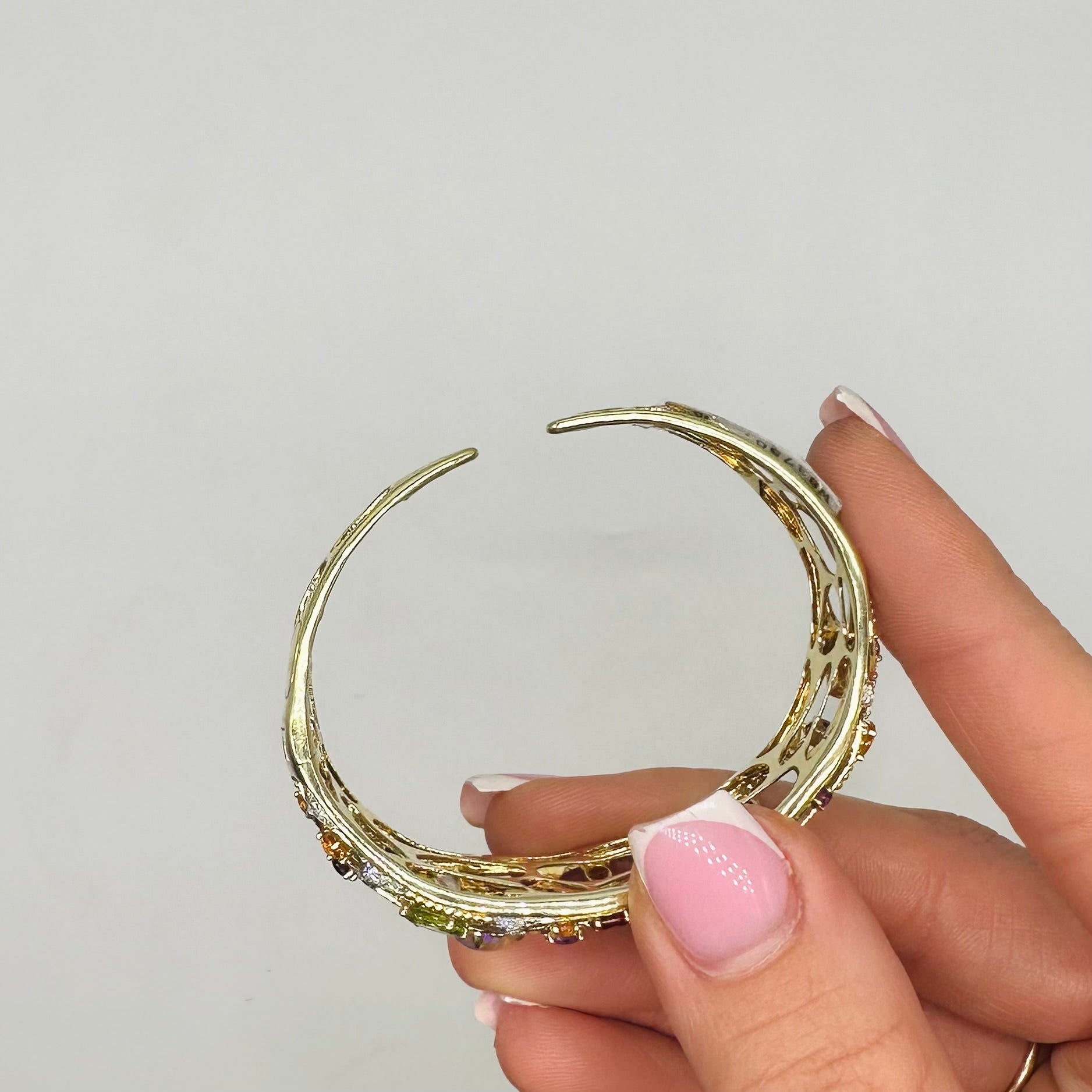 14K Yellow Gold Multi-Gemstone Open Cuff Bracelet  DC-BNG11682-12