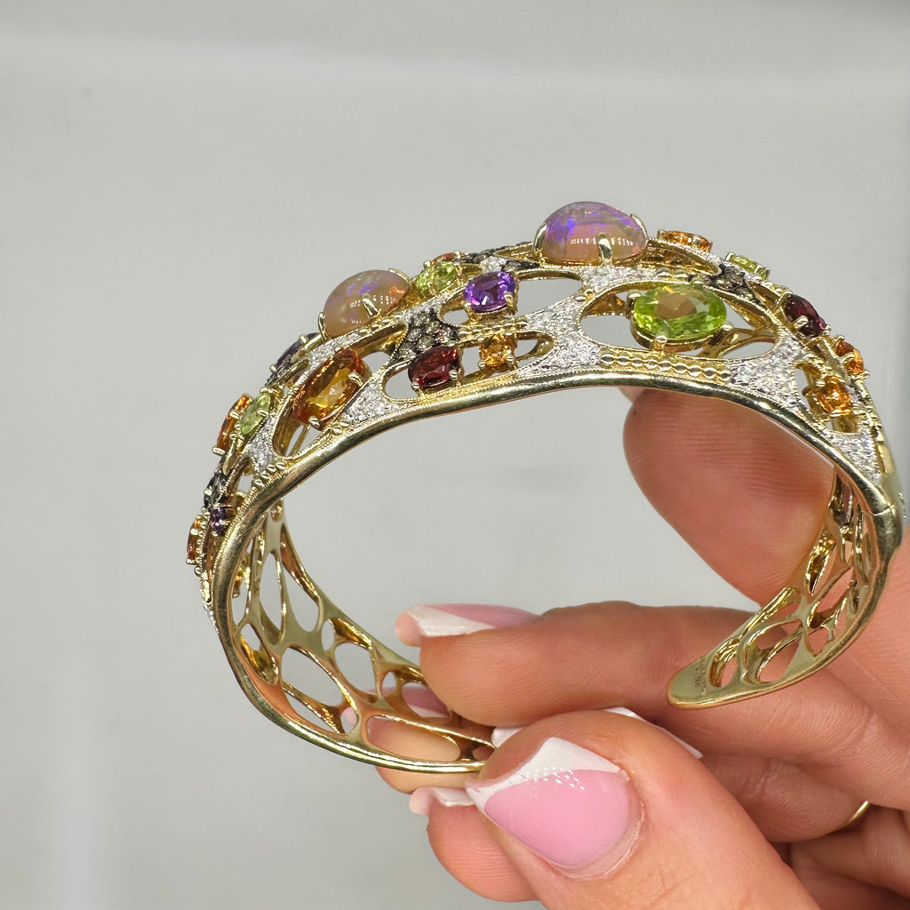 14K Yellow Gold Multi-Gemstone Open Cuff Bracelet  DC-BNG11682-12