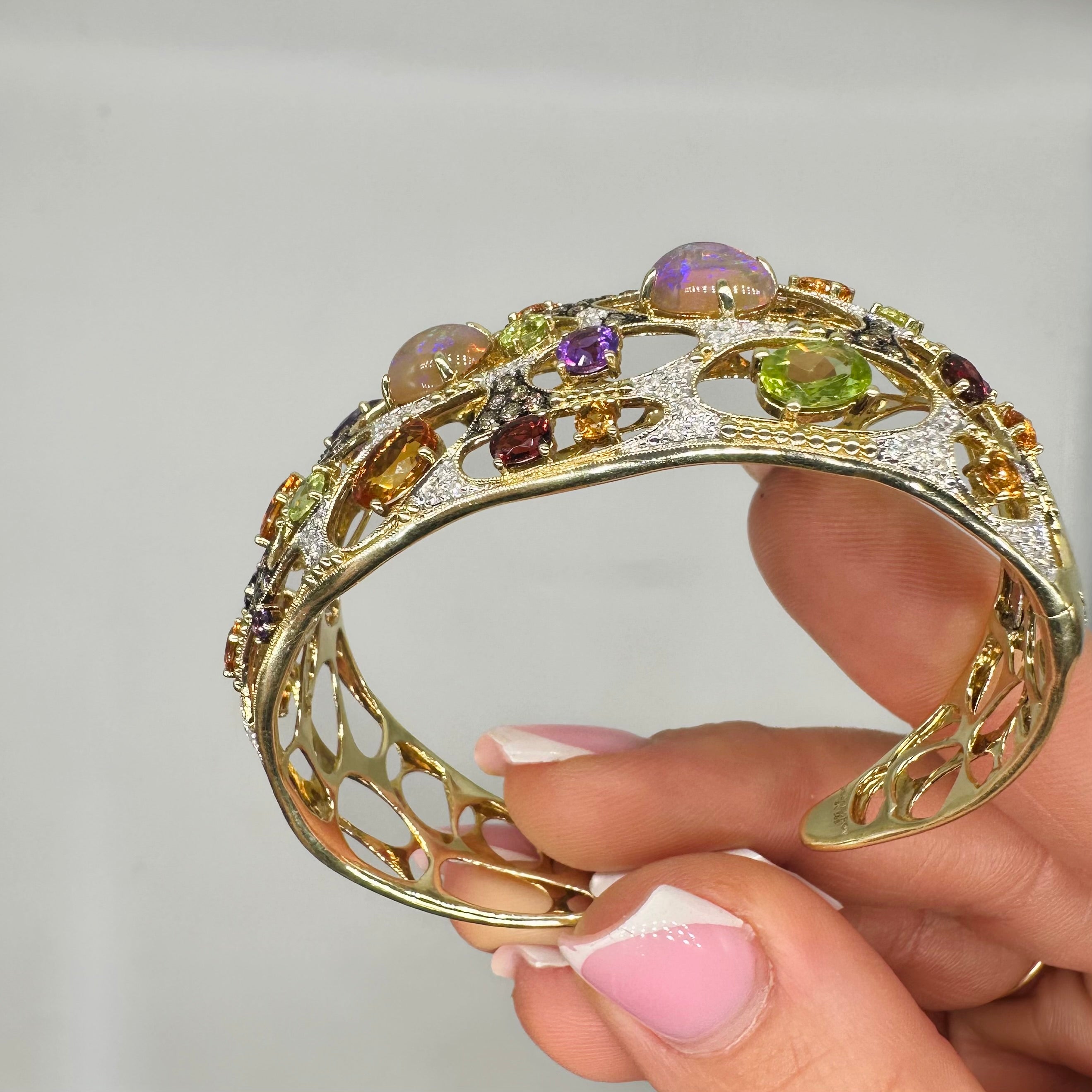 14K Yellow Gold Multi-Gemstone Open Cuff Bracelet  DC-BNG11682-12