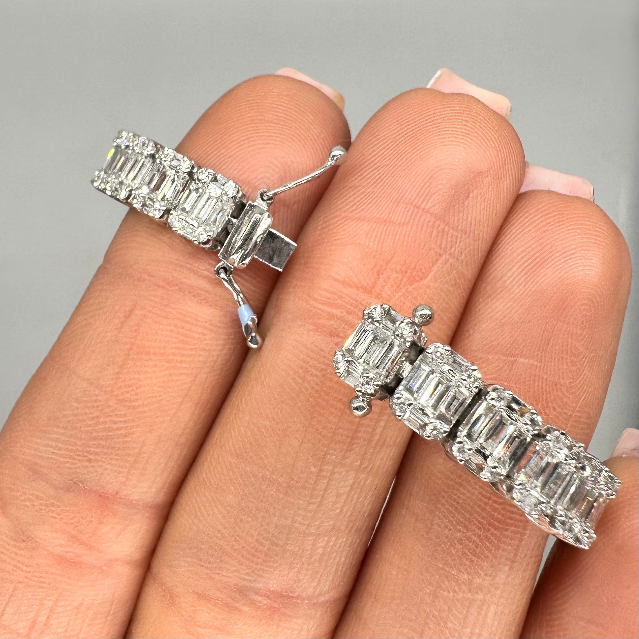 14K White Gold Baguette & Round Diamond Tennis Bracelet – 7.14ct PJBR4910WG