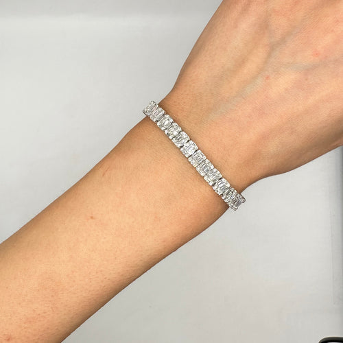 14K White Gold Baguette & Round Diamond Tennis Bracelet – 7.14ct PJBR4910WG