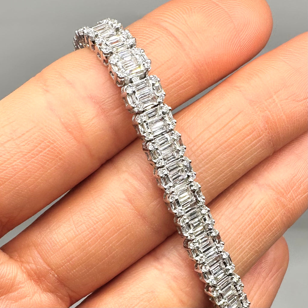14K White Gold Baguette & Round Diamond Tennis Bracelet – 7.14ct PJBR4910WG
