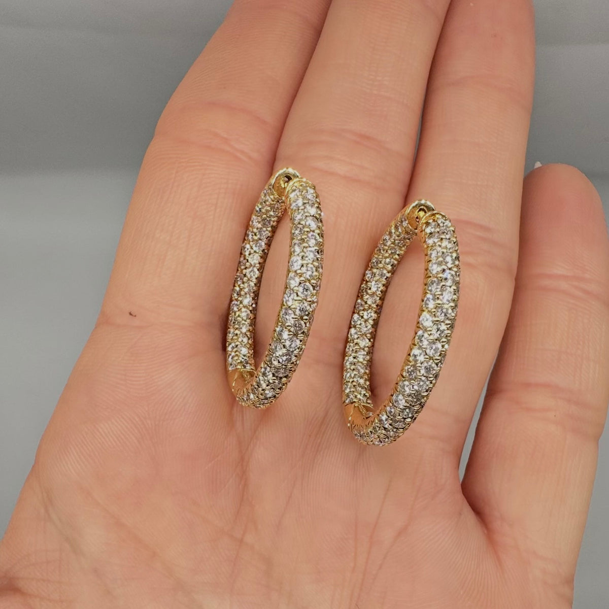 18K Yellow Gold 4.00 CT Diamond Inside-Out Hoop Earrings