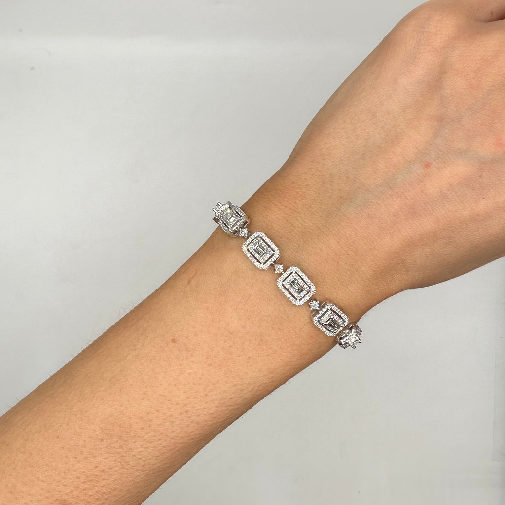 18K White Gold Emerald-Cut Diamond Link Bracelet – 5.07ct DB0070 TZJJ