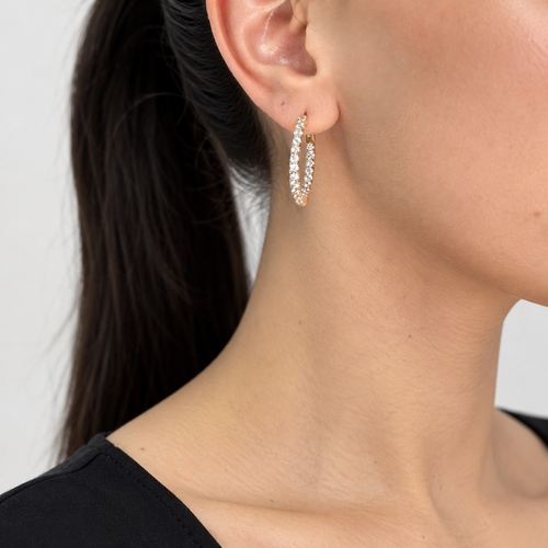 14K Rose Gold 2.35 CT Round Diamond Inside-Out Oval Hoop Earrings