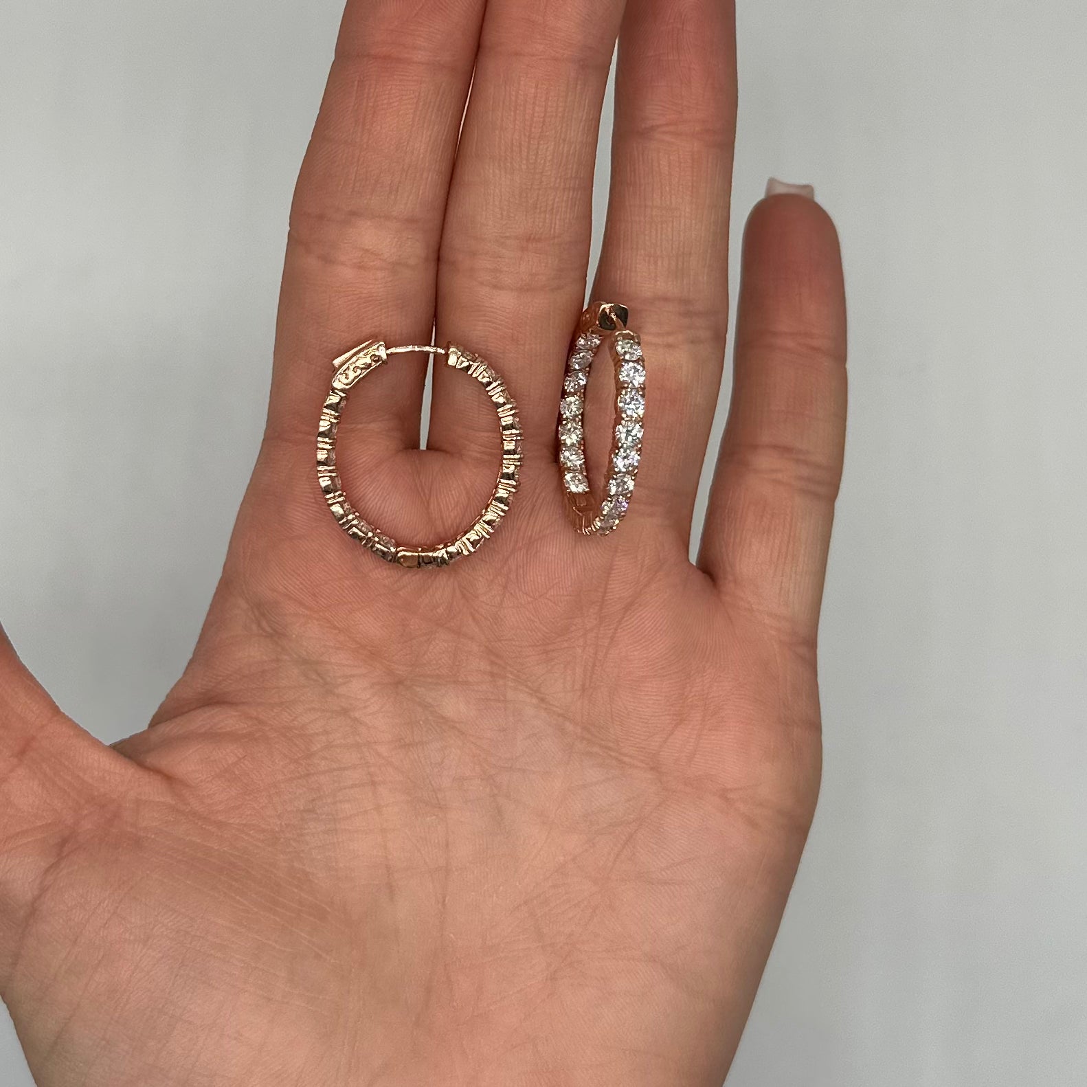 14K Rose Gold 4.50CT Round Diamond Inside-Out Oval Hoop Earrings