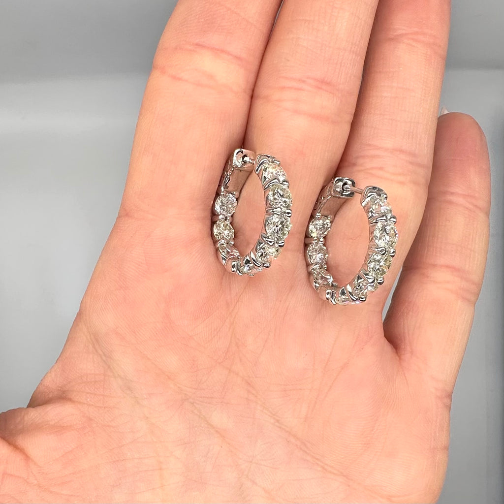 14K White Gold 6.10 Ct Round Diamond Inside-Out Hoop Earrings
