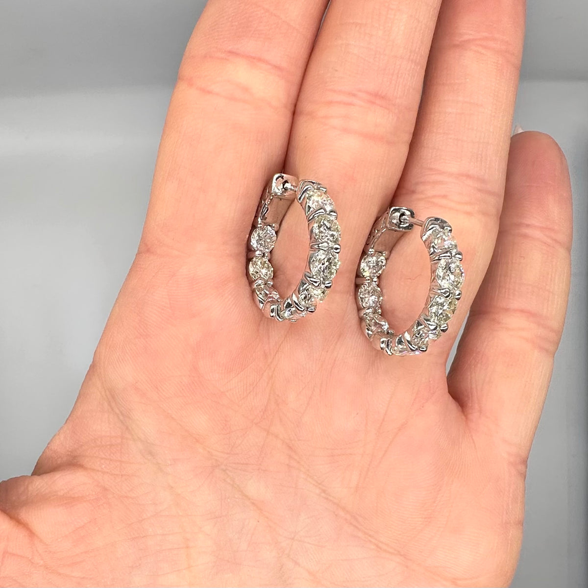 14K White Gold 6.10 Ct Round Diamond Inside-Out Hoop Earrings