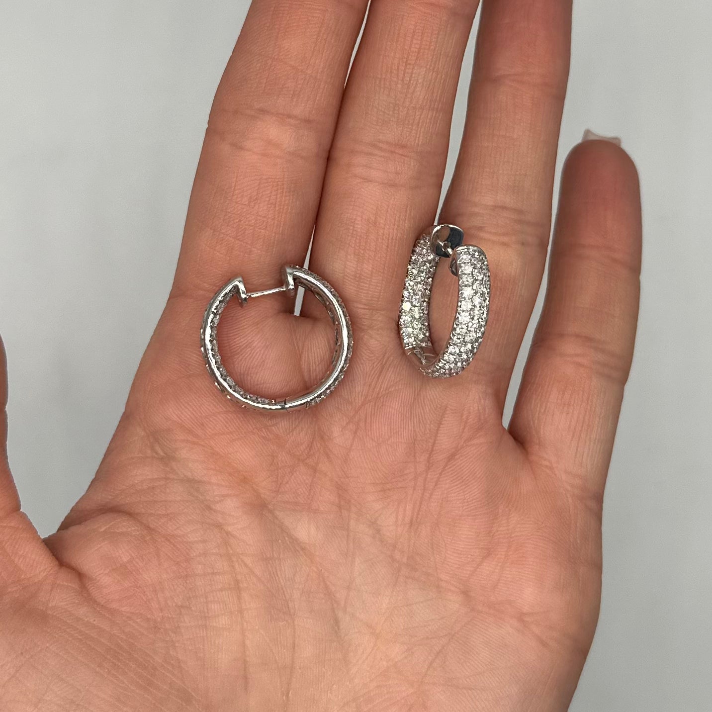 14K White Gold 3.26 CT Diamond Inside-Out Hoop Earrings