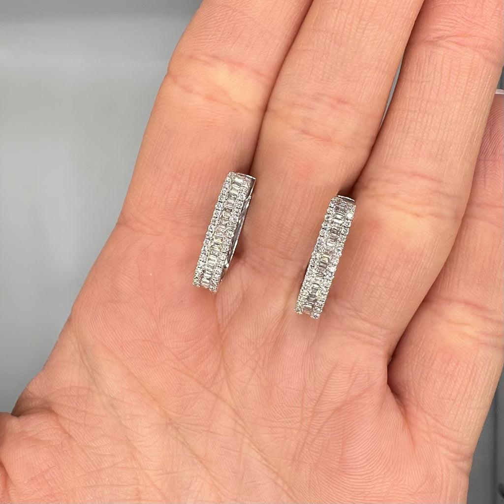 14K White Gold 1.00 CT Diamond Huggie Hoop Earrings