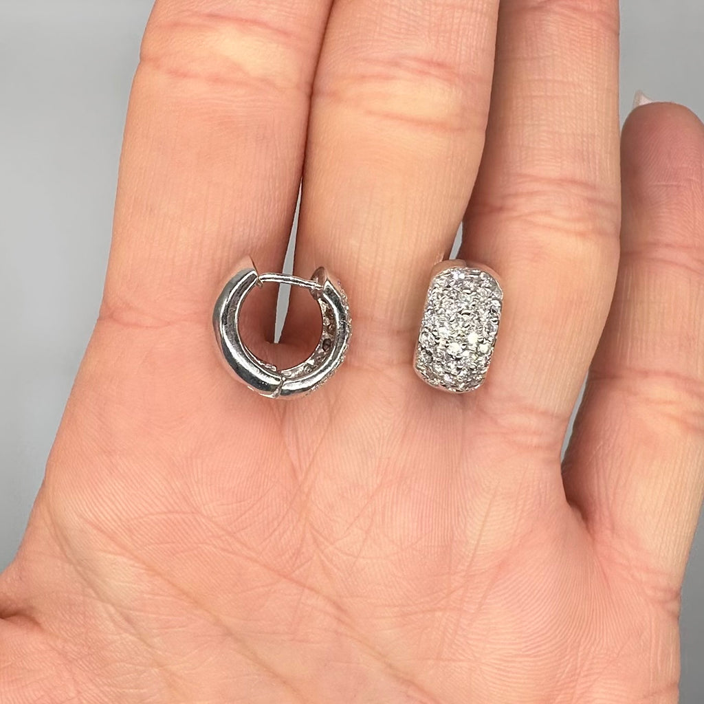 14K White Gold 1.00 CT Diamond Pavé Huggie Hoop Earrings