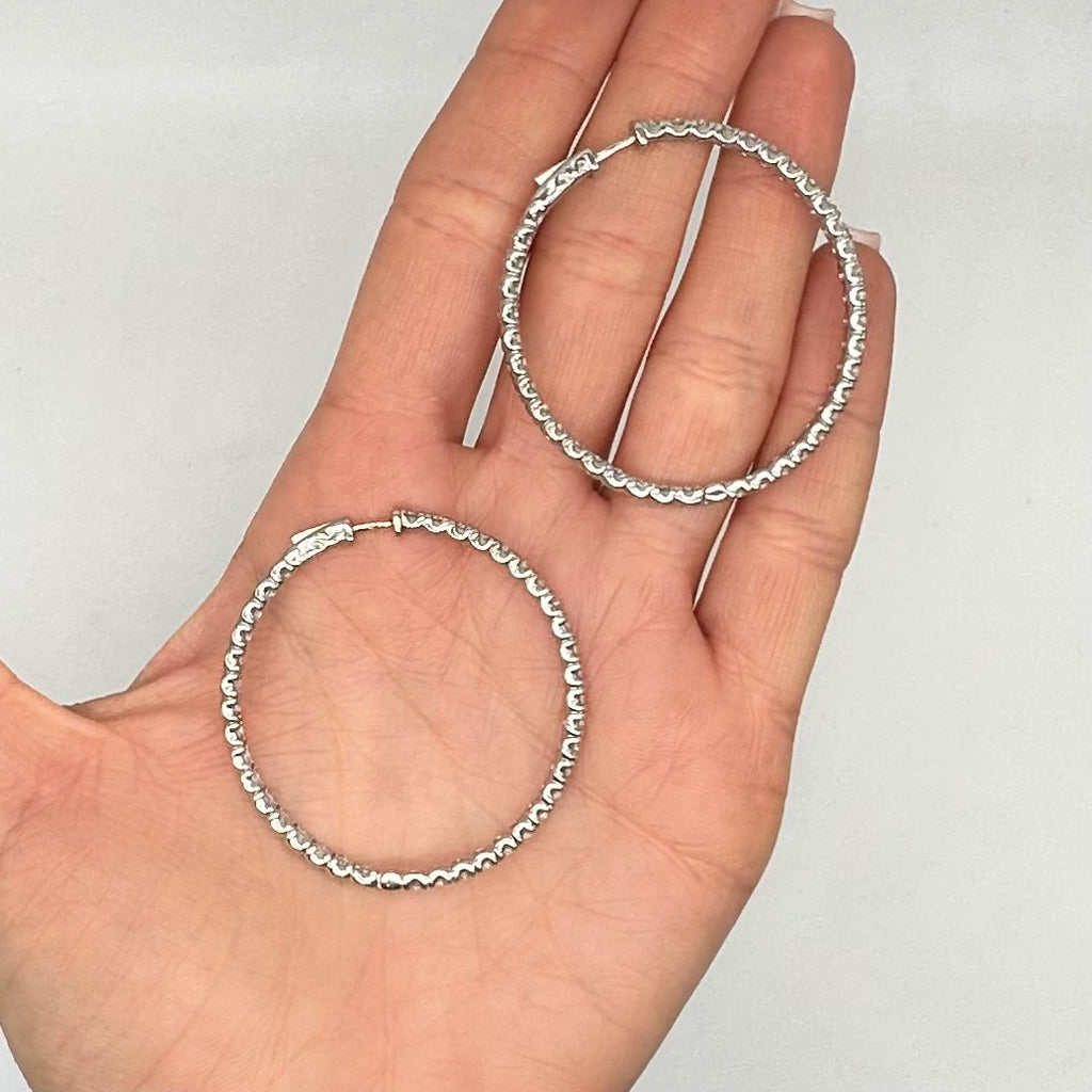 14K White Gold 6.35 CT Round Lab-Grown Diamond Hoop Earrings