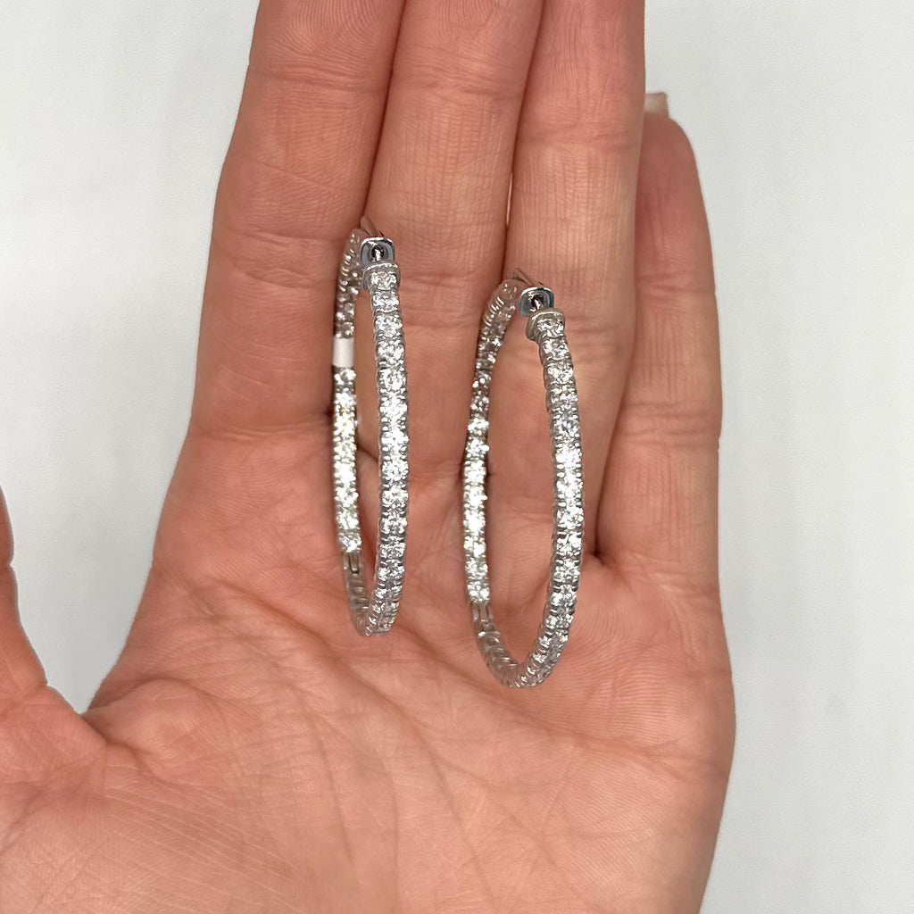 14K White Gold 6.35 CT Round Lab-Grown Diamond Hoop Earrings