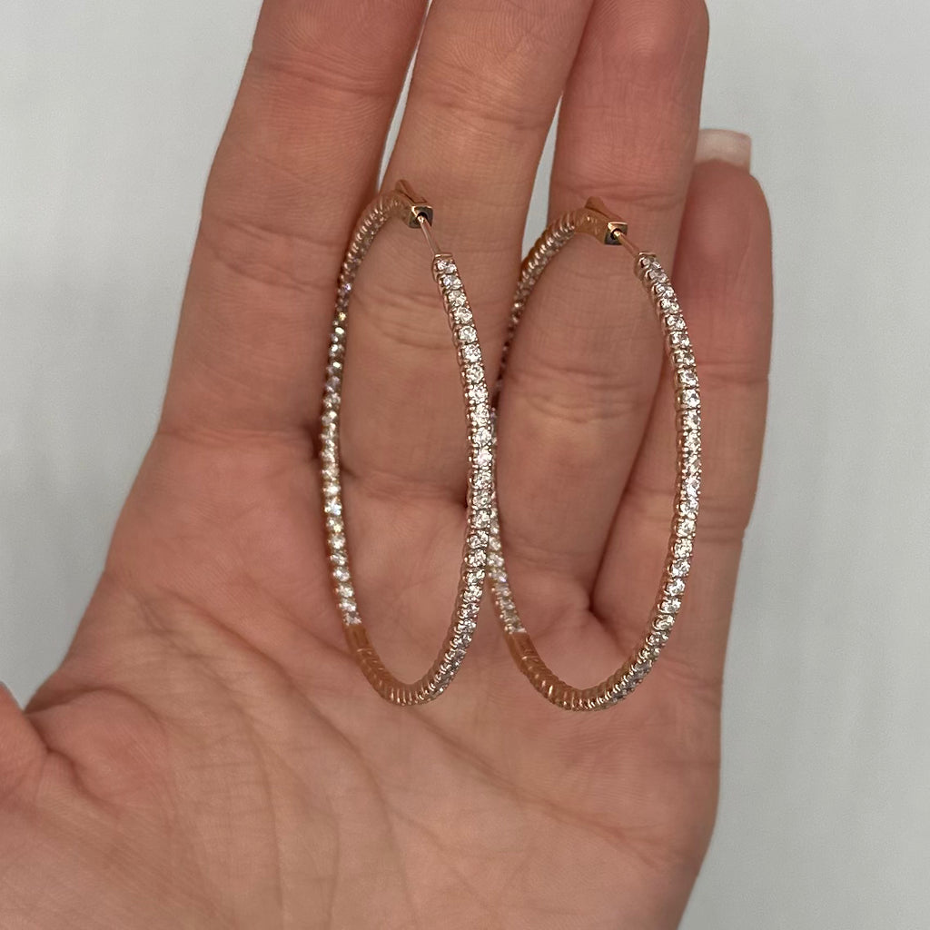 14K Rose Gold 3.75 CT Diamond Hoop Earrings