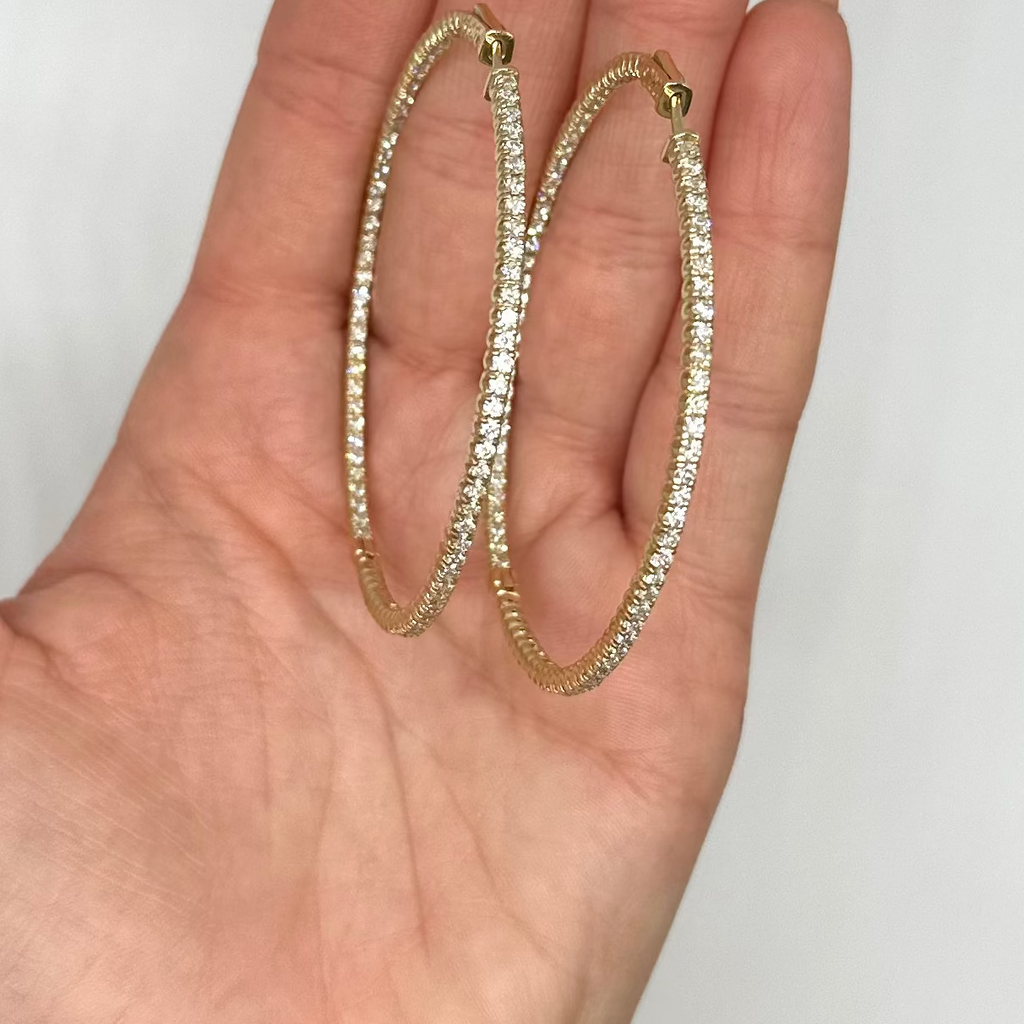 14K Yellow Gold 4.20 Ct Diamond Inside-Out Hoop Earrings