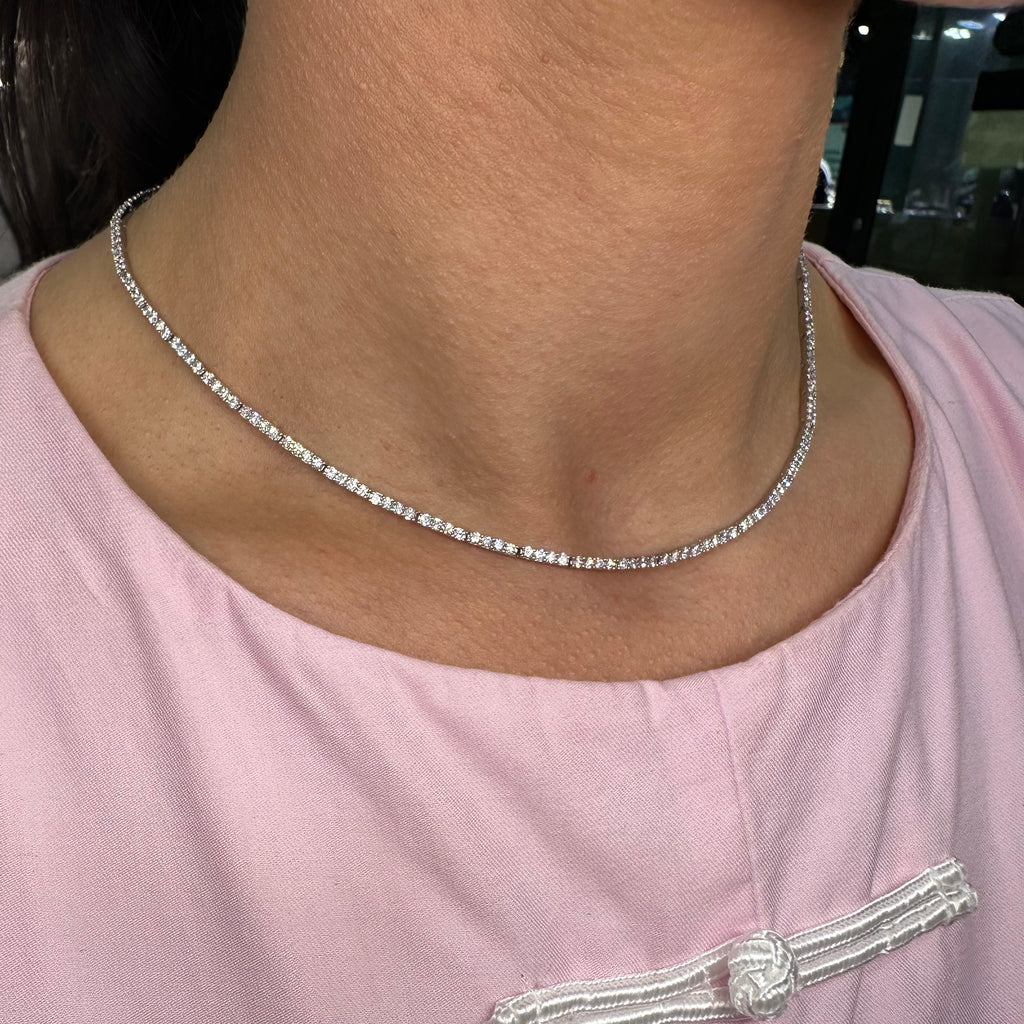 18K White Gold Diamond Tennis Necklace – 4.85 CT Diamonds, 16.5 Inches DN0081 GEJJ