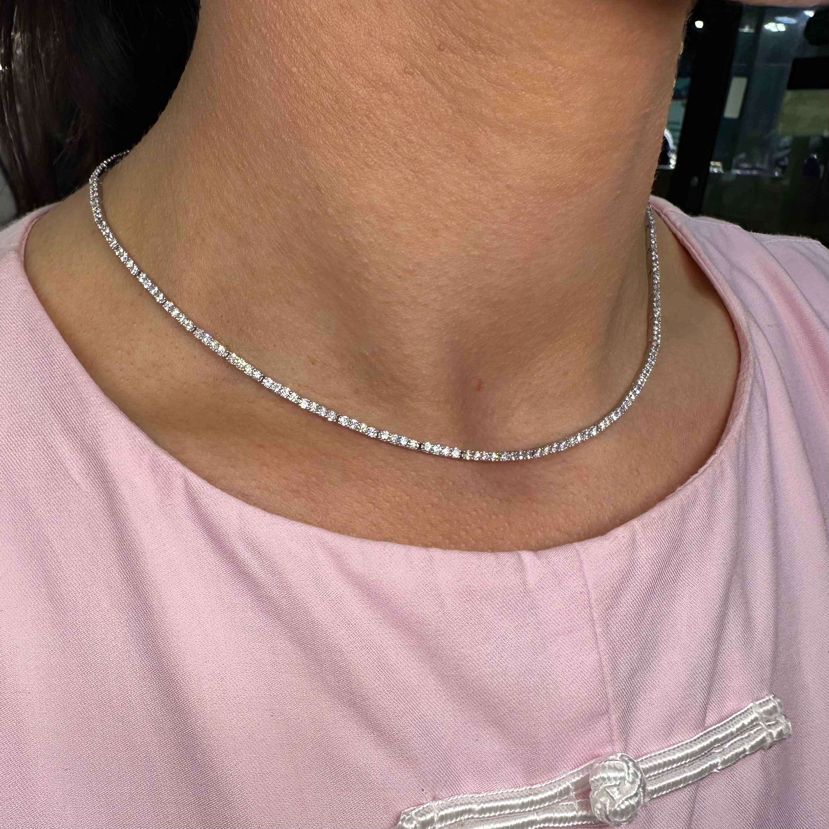 18K White Gold Diamond Tennis Necklace – 4.85 CT Diamonds, 16.5 Inches DN0081 GEJJ