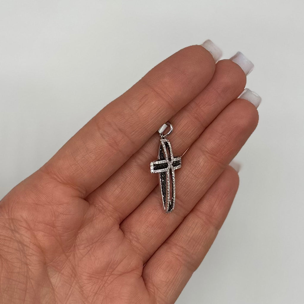 14K White Gold Black & White Diamond Cross Pendant – 0.80 CT Total Diamonds DP008 STJ