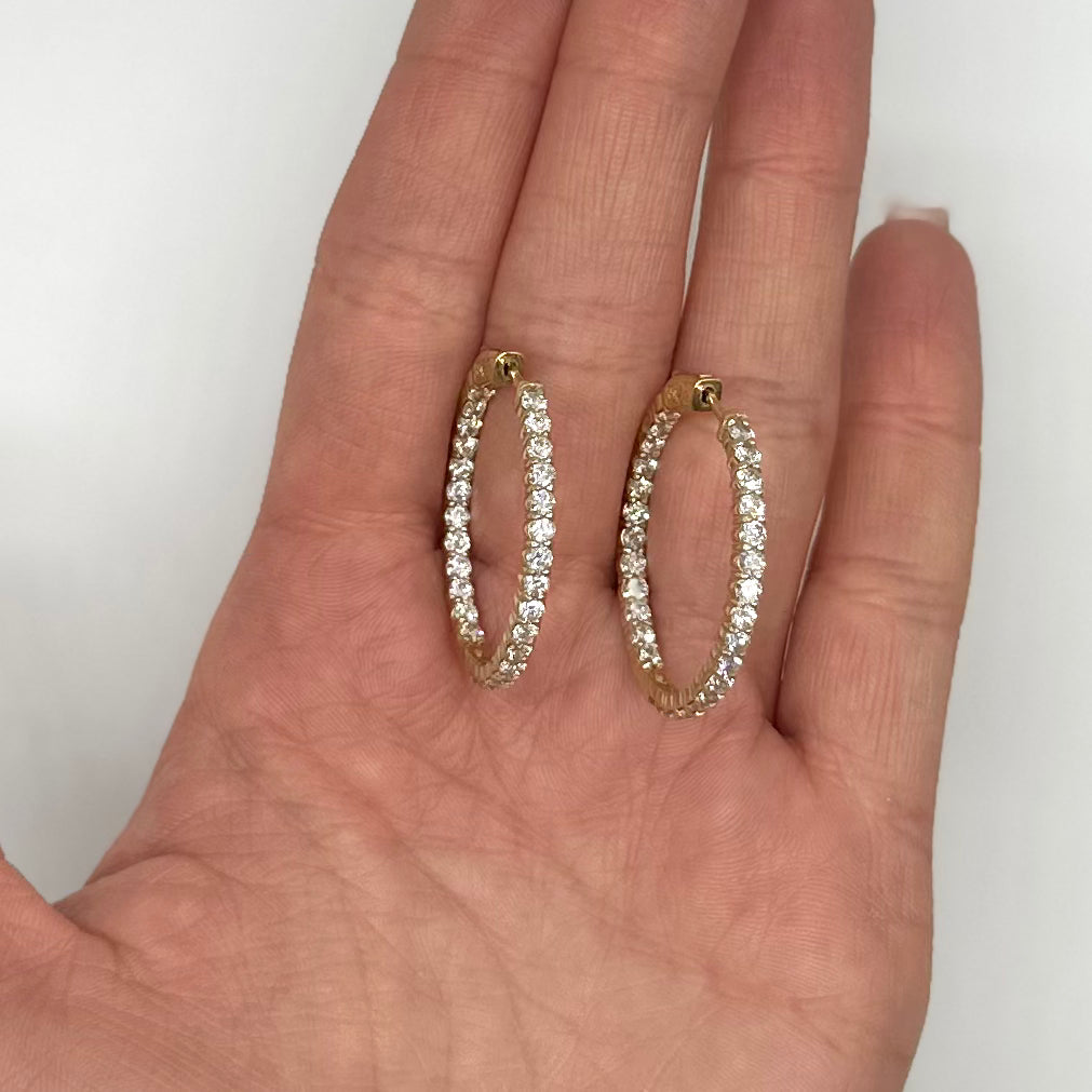 14K Yellow Gold 3.70 Ct Diamond Hoop Earrings