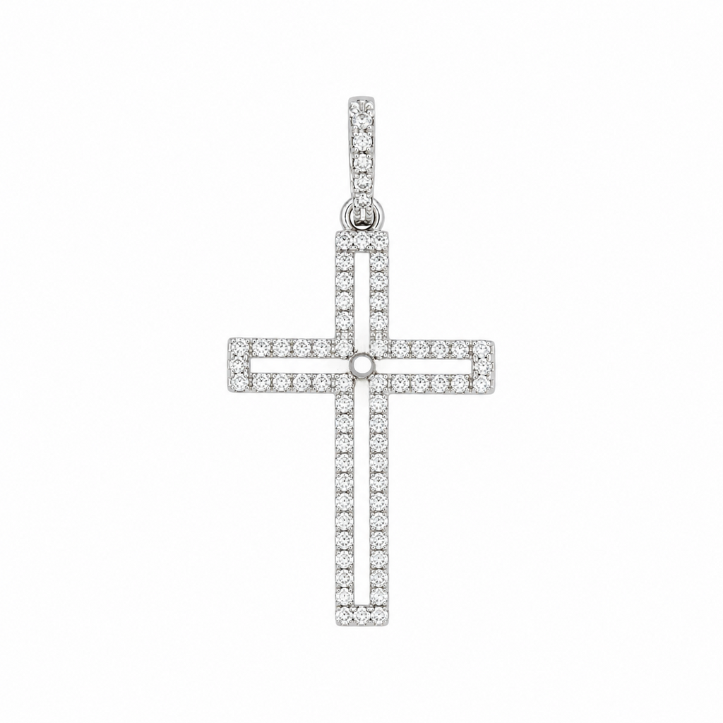 18K White Gold 0.52CT Diamond Cross Pendant