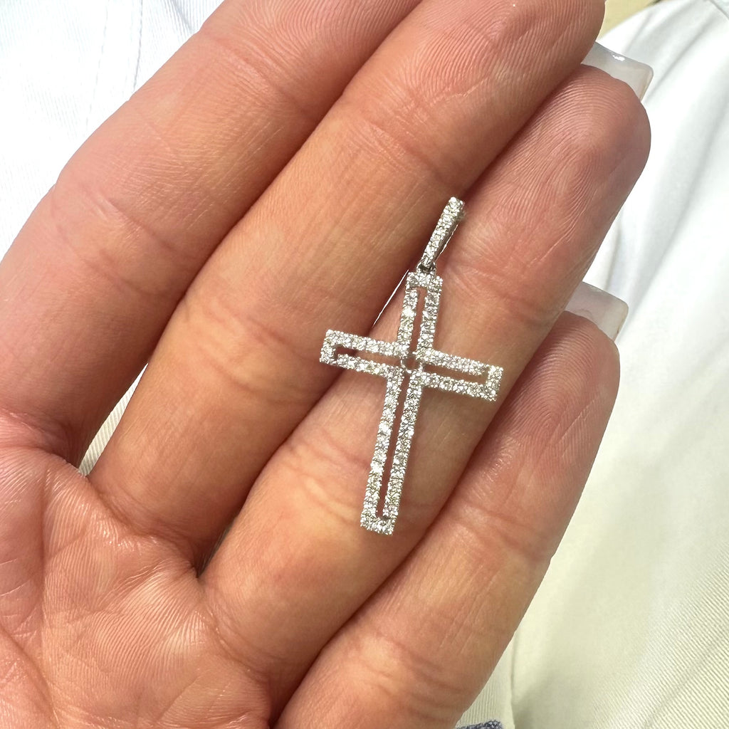 18K White Gold 0.52CT Diamond Cross Pendant